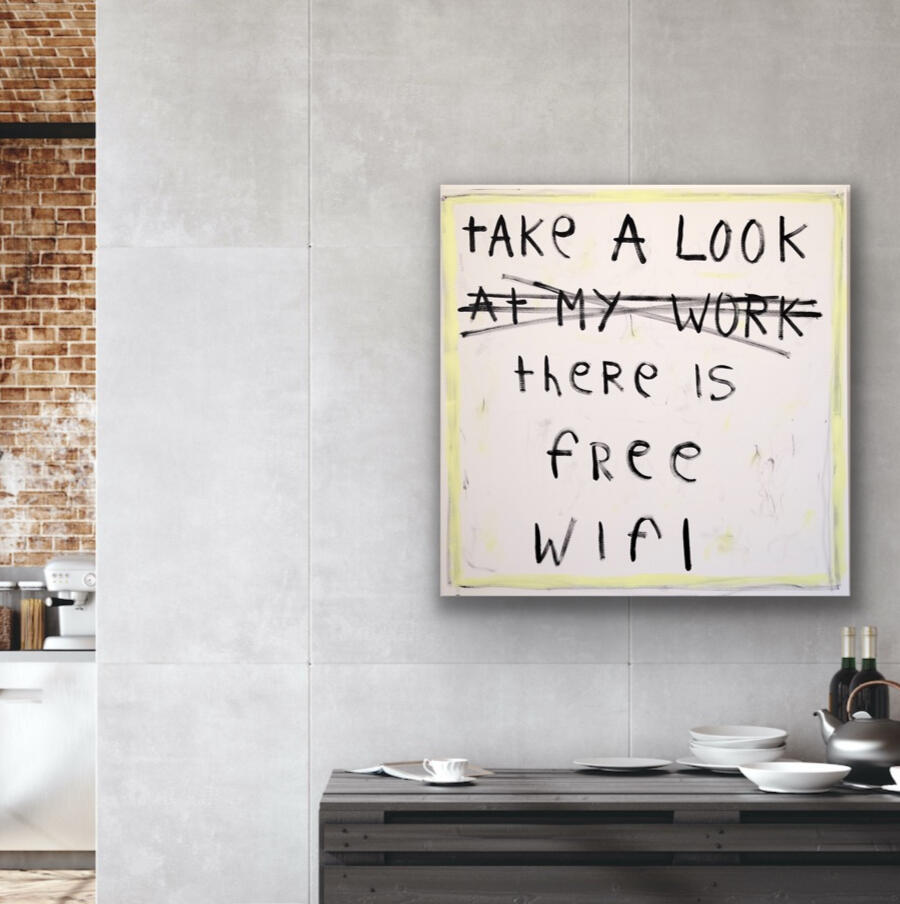 Untitled U ME - TAKE A LOOK THERE IS FREE WIFI original canvas acrylic painting